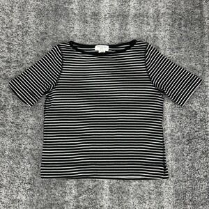 Jones New York Sport Petite Size Petite Black White Stripe Short Sleeve Knit Top